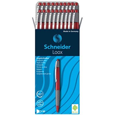 Schneider Loox Kugelschreiber (Schreibfarbe: rot, Strichstärke M, Druckmechanik, dokumentenechte Mine) 20er Packung rot Schneider Loox Kugelschreiber (Schreibfarbe: rot, Strichstärke M, Druckmechanik, dokumentenechte Mine) 20er Packung rot