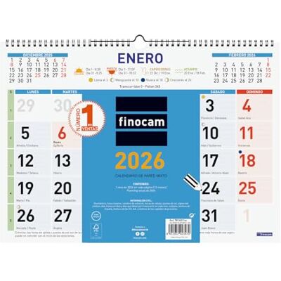 Finocam Wandkalender 2026, Monatsansicht, Januar-Ansicht, Dezember 2026 (12 Monate), Kalender 2026 zum Notizen, Monatsplaner, Farbe Spanisch Finocam Wandkalender 2026, Monatsansicht, Januar-Ansicht, Dezember 2026 (12 Monate), Kalender 2026 zum Notizen, Monatsplaner, Farbe Spanisch