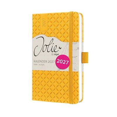 Sigel 7J116 Wochenkalender 2027 A6 gelb, Hardcover, Gummiband, Stiftschlaufe, Einstecktasche, 174 Seiten, vegan, Buchkalender, Terminplaner Taschenkalender Jolie Sigel 7J116 Wochenkalender 2027 A6 gelb, Hardcover, Gummiband, Stiftschlaufe, Einstecktasche, 174 Seiten, vegan, Buchkalender, Terminplaner Taschenkalender Jolie