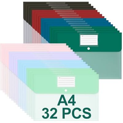 Euqvunn 32 Stückdokumentenmappe A4, 8 Farben Wasserdichte Klarsichthüllen A4 mit Druckknopf, PP Postmappe für Aufbewahrung & Organisation im Büro, Schule, Zuhause & Reisen Euqvunn 32 Stückdokumentenmappe A4, 8 Farben Wasserdichte Klarsichthüllen A4 mit Druckknopf, PP Postmappe für Aufbewahrung & Organisation im Büro, Schule, Zuhause & Reisen