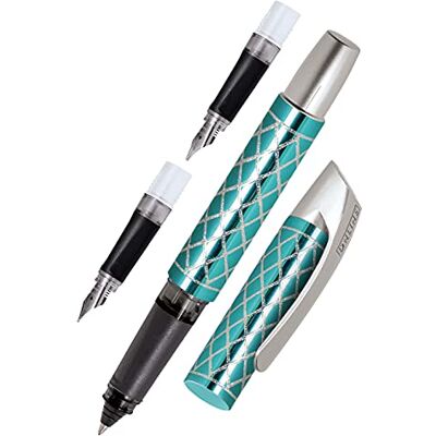 Online Campus Ergonomischer Schulfüller + Tintenpatronen-Rollerball + Schönschreib-Füller im Set, Schreibset für die Schule, Patronen-Füller Türkis für Schüler, austauschbare Griffstücke 3-teilig Online Campus Ergonomischer Schulfüller + Tintenpatronen-Rollerball + Schönschreib-Füller im Set, Schreibset für die Schule, Patronen-Füller Türkis für Schüler, austauschbare Griffstücke 3-teilig