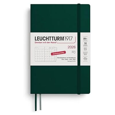 LEUCHTTURM1917 372613 Monatsplaner & Notizbuch Paperback (B6+) 2026, 16 Monate (01 November 2025-28. Februar 2027), Softcover, Forest Green, Deutsch LEUCHTTURM1917 372613 Monatsplaner & Notizbuch Paperback (B6+) 2026, 16 Monate (01 November 2025-28. Februar 2027), Softcover, Forest Green, Deutsch