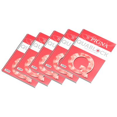 Pigna , QUABLOCK Maxi Spiral Notizbuch, 80 g/m² Papier, 120 Blatt mit Löchern und Miroperforation, A4 Format, 22x29,5 cm, 5M innen, 5 mm quadratisch, 5 Pigna , QUABLOCK Maxi Spiral Notizbuch, 80 g/m² Papier, 120 Blatt mit Löchern und Miroperforation, A4 Format, 22x29,5 cm, 5M innen, 5 mm quadratisch, 5