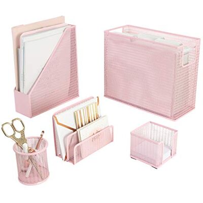 Blu Monaco 5-teiliges Pink Buro Supplies Schreibtisch Organizer Set mit Schreibtischtop Hanging File Organizer Pink Schreibtisch Zubehör für Frauen im Büro Blu Monaco 5-teiliges Pink Buro Supplies Schreibtisch Organizer Set mit Schreibtischtop Hanging File Organizer Pink Schreibtisch Zubehör für Frauen im Büro