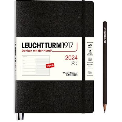 LEUCHTTURM1917 367788 Wochenkalender & Notizbuch Softcover Medium (A5) 2024, 12 Monate, Schwarz, Englisch LEUCHTTURM1917 367788 Wochenkalender & Notizbuch Softcover Medium (A5) 2024, 12 Monate, Schwarz, Englisch