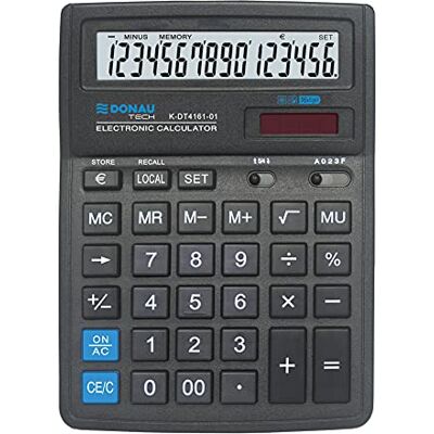 DONAU TECH Tischrechner / 16-Stellig Wurzelfunktion/ 19,9 x 15,3 x 3,1 cm/Schwarz/Rechner mit 16-stelliger Anzeige/Dual-Power Solar Batteriebetrieb/Kompaktes Design DONAU TECH Tischrechner / 16-Stellig Wurzelfunktion/ 19,9 x 15,3 x 3,1 cm/Schwarz/Rechner mit 16-stelliger Anzeige/Dual-Power Solar Batteriebetrieb/Kompaktes Design