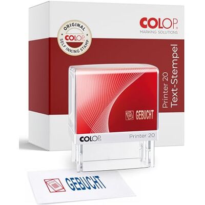 COLOP Printer 20 I GEBUCHT Stempel mit Piktogramm I selbstfärbender Bürostempel I Abdruck 14 x 38 mm I langlebiger Textstempel mit integriertem Farbkissen blau/rot I ideal für Bürobedarf COLOP Printer 20 I GEBUCHT Stempel mit Piktogramm I selbstfärbender Bürostempel I Abdruck 14 x 38 mm I langlebiger Textstempel mit integriertem Farbkissen blau/rot I ideal für Bürobedarf