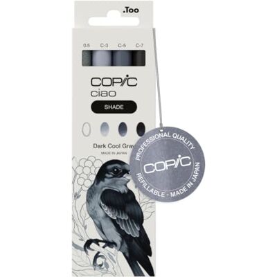 Copic Ciao Shade Set "Dark Cool Gray", 3 Twin Marker mit einer mittelbreiten und einer Brush-Spitze, inkl. Multiliner Cool Gray 0,5 mm Copic Ciao Shade Set "Dark Cool Gray", 3 Twin Marker mit einer mittelbreiten und einer Brush-Spitze, inkl. Multiliner Cool Gray 0,5 mm