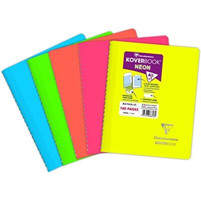 Clairefontaine 366723C Spiralheft Koverbook NEON Umschlag aus PP blickdicht 14,8x21cm 80 Blatt liniert, 1 Stück, farbig sortiert in Neonfarben Clairefontaine 366723C Spiralheft Koverbook NEON Umschlag aus PP blickdicht 14,8x21cm 80 Blatt liniert, 1 Stück, farbig sortiert in Neonfarben