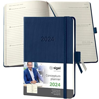 Sigel C2463 Terminplaner Wochenkalender 2024, ca. A6, dunkelblau, Hardcover, 176 Seiten, Gummiband, Stiftschlaufe, Archivtasche, PEFC-zertifiziert, Conceptum Sigel C2463 Terminplaner Wochenkalender 2024, ca. A6, dunkelblau, Hardcover, 176 Seiten, Gummiband, Stiftschlaufe, Archivtasche, PEFC-zertifiziert, Conceptum