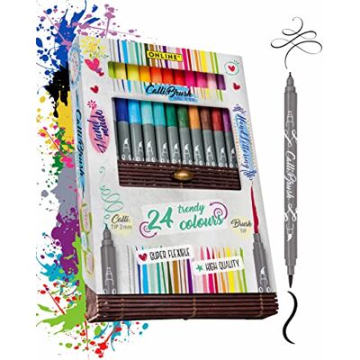 Online Brush-Pen Set Calli.Brush I 24 Double-Tip Pinselstifte mit Kalligrafie-Spitze & Pinselspitze I farbenfrohe Handlettering Stifte für Kalligraphie, Bullet Journals & Co. I in Bambus-Box Online Brush-Pen Set Calli.Brush I 24 Double-Tip Pinselstifte mit Kalligrafie-Spitze & Pinselspitze I farbenfrohe Handlettering Stifte für Kalligraphie, Bullet Journals & Co. I in Bambus-Box