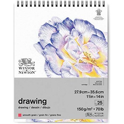 Winsor & Newton 6691010 Zeichenpapier im Spiralblock 25 Blatt 27,9 x 35,6cm, 150g/m², feine Körnung, natürliches Weiß, säurefrei, Alterungsbeständig, ideal für Fineliner, Tusche, Buntstift Winsor & Newton 6691010 Zeichenpapier im Spiralblock 25 Blatt 27,9 x 35,6cm, 150g/m², feine Körnung, natürliches Weiß, säurefrei, Alterungsbeständig, ideal für Fineliner, Tusche, Buntstift