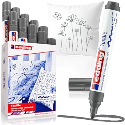 edding 4500 Textilmarker grau 10 Stück Rundspitze 2-3 mm Textilstifte waschmaschinenfest (60 °C) zum Stoff bemalen Stoffmalstift edding 4500 Textilmarker grau 10 Stück Rundspitze 2-3 mm Textilstifte waschmaschinenfest (60 °C) zum Stoff bemalen Stoffmalstift