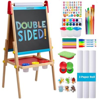 Blue Squid Kunst Staffelei für Kinder mit 100+ Zubehör- Doppelseitige hölzerne Tafel für Kinder mit magnetischer Kreidetafel, abwischbarem Whiteboard & Papierrolle, Kindertafel mit Kreide und Magnet 3-4 4-8 9-12 Blue Squid Kunst Staffelei für Kinder mit 100+ Zubehör- Doppelseitige hölzerne Tafel für Kinder mit magnetischer Kreidetafel, abwischbarem Whiteboard & Papierrolle, Kindertafel mit Kreide und Magnet 3-4 4-8 9-12