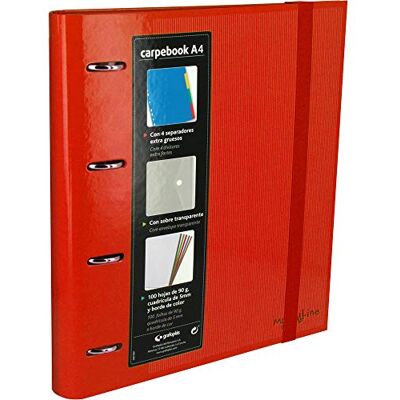 Grafoplás Grafoplas 88102051 Ringbuch mit 4 Ringen, A4, mit transparentem Umschlag, 4 Trennblättern und 100 Blatt, rot, 4 Ringen 35 mm, Gummiverschluss. Multiline Carpebook Grafoplás Grafoplas 88102051 Ringbuch mit 4 Ringen, A4, mit transparentem Umschlag, 4 Trennblättern und 100 Blatt, rot, 4 Ringen 35 mm, Gummiverschluss. Multiline Carpebook