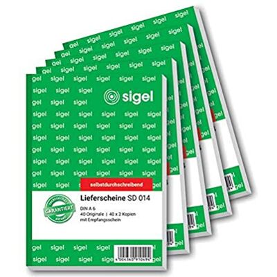Sigel SD014/5 Lieferscheine A6, 3x40 Blatt, selbstdurchschreibend, 5er Pack, aus nachhaltigem Papier Sigel SD014/5 Lieferscheine A6, 3x40 Blatt, selbstdurchschreibend, 5er Pack, aus nachhaltigem Papier
