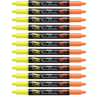 Pentel SLW8-GF Textmarker Twin Checker, zweifarbig, 12 Stück, gelb-orange Pentel SLW8-GF Textmarker Twin Checker, zweifarbig, 12 Stück, gelb-orange