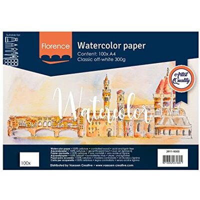 Creative 2911-9303 Florence Glattes Aquarellpapier, Off White, 300 Gramm/m², 100 Stück, DIN A4, für Aquarellmalerei, Handlettering, Brush Lettering und andere Papierbasteleien, Papier Creative 2911-9303 Florence Glattes Aquarellpapier, Off White, 300 Gramm/m², 100 Stück, DIN A4, für Aquarellmalerei, Handlettering, Brush Lettering und andere Papierbasteleien, Papier
