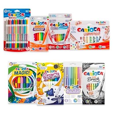 CARIOCA Filzstift-Set, sortiert doppelseitige, zweifarbige, fluoreszierende, pastellfarbene, duftende, farbwechselnde Marker mit konischer und Pinselspitze (8 Boxen, insgesamt 84 Stifte) CARIOCA Filzstift-Set, sortiert doppelseitige, zweifarbige, fluoreszierende, pastellfarbene, duftende, farbwechselnde Marker mit konischer und Pinselspitze (8 Boxen, insgesamt 84 Stifte)
