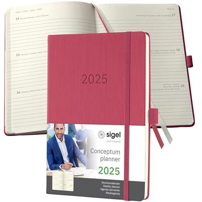 Sigel C2570 Wochenplaner Wochenkalender 2025, ca. A5, rot, Hardcover, 192 Seiten, Gummiband, Stiftschlaufe, Archivtasche, aus nachhaltigem Papier, Conceptum Sigel C2570 Wochenplaner Wochenkalender 2025, ca. A5, rot, Hardcover, 192 Seiten, Gummiband, Stiftschlaufe, Archivtasche, aus nachhaltigem Papier, Conceptum