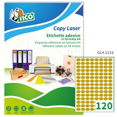 TICO GL4 – 2216 Etiketten, 100 Blatt Karton, A4, 22 x 16 mm, Gold Satiniert TICO GL4 – 2216 Etiketten, 100 Blatt Karton, A4, 22 x 16 mm, Gold Satiniert