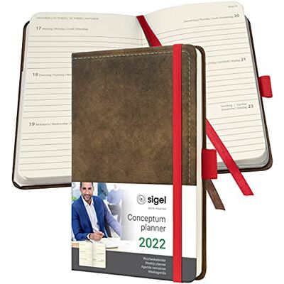 Sigel C2256 Terminplaner Wochenkalender 2022 Vintage Design Lederoptik ca. A6 braun Hardcover 176 Seiten Gummiband, Stiftschlaufe, Archivtasche PEFC-zertifiziert Conceptum Sigel C2256 Terminplaner Wochenkalender 2022 Vintage Design Lederoptik ca. A6 braun Hardcover 176 Seiten Gummiband, Stiftschlaufe, Archivtasche PEFC-zertifiziert Conceptum