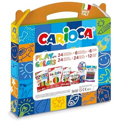 CARIOCA Play with Colours Kunststoffetui mit 18 Buntstiften, 24 Filzstiften mit feiner Spitze, 6 Filzstiften mit Dicker Spitze, 24 Wachsmalstiften, 12 Aquarellen und 6 Glitzerklebern, 90 Teile CARIOCA Play with Colours Kunststoffetui mit 18 Buntstiften, 24 Filzstiften mit feiner Spitze, 6 Filzstiften mit Dicker Spitze, 24 Wachsmalstiften, 12 Aquarellen und 6 Glitzerklebern, 90 Teile