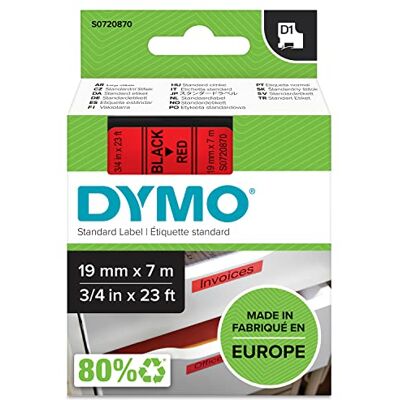 Dymo Original D1-Etikettenband schwarz auf rot 19 mm x 7 m selbstklebendes Schriftband für LabelManager-Beschriftungsgerät Dymo Original D1-Etikettenband schwarz auf rot 19 mm x 7 m selbstklebendes Schriftband für LabelManager-Beschriftungsgerät