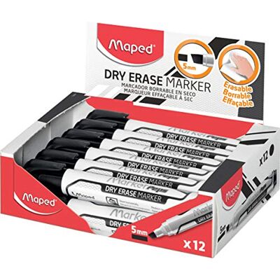 Maped Marker, trocken abwischbar, Schwarz, 12 Stück Maped Marker, trocken abwischbar, Schwarz, 12 Stück