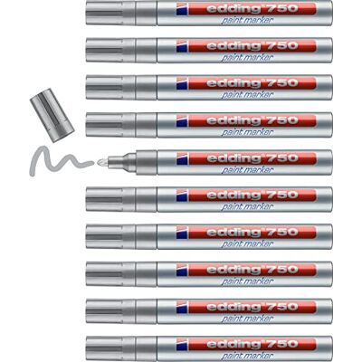 edding 750 Lackmarker silber 10 Stifte Rundspitze 2-4 mm Lackstift zur Markierung und Beschriftung von Metall, Glas, Stein oder Kunststoff hitzebeständig, permanent, wisch- und wasserfest edding 750 Lackmarker silber 10 Stifte Rundspitze 2-4 mm Lackstift zur Markierung und Beschriftung von Metall, Glas, Stein oder Kunststoff hitzebeständig, permanent, wisch- und wasserfest