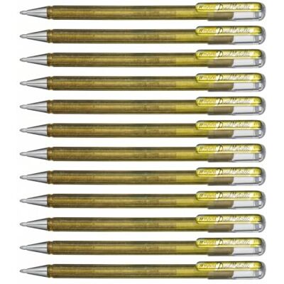Pentel K110-DXX Dual Metallic Hybrid Dual Metallic Gelroller, Glitzer Gel, 12er Pack, 2 verschiedene Farb-Effekte auf hellem/dunklem Papier, gold Pentel K110-DXX Dual Metallic Hybrid Dual Metallic Gelroller, Glitzer Gel, 12er Pack, 2 verschiedene Farb-Effekte auf hellem/dunklem Papier, gold