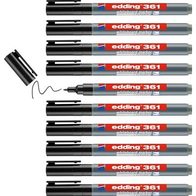 edding 361 Whiteboardmarker schwarz 10 Whiteboard Stifte Rundspitze 1 mm Boardmarker abwischbar für Whiteboard, Flipchart, Magnettafel, Pinnwand, Memoboard Sketchnotes nachfüllbar edding 361 Whiteboardmarker schwarz 10 Whiteboard Stifte Rundspitze 1 mm Boardmarker abwischbar für Whiteboard, Flipchart, Magnettafel, Pinnwand, Memoboard Sketchnotes nachfüllbar