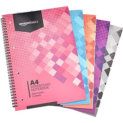 Amazon Spiral-Notizblock, in verschiedenen Farben, 70 Blatt/ 140 Seiten, A4, 90GSM, 5 Stück, Weiß Amazon Spiral-Notizblock, in verschiedenen Farben, 70 Blatt/ 140 Seiten, A4, 90GSM, 5 Stück, Weiß