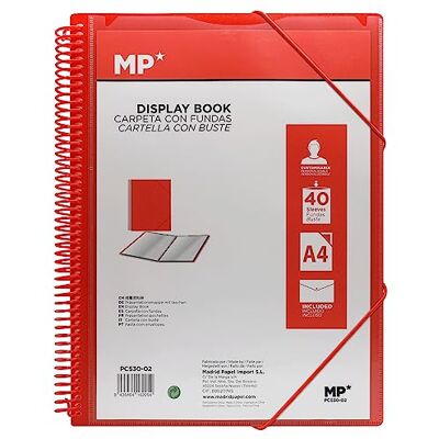 MP , Mappe mit 40 Hüllen, Gummiband, transparente Hüllen, enthält einen Ordner mit Knopfverschluss, akademische Verwendung, Büro, Rot MP , Mappe mit 40 Hüllen, Gummiband, transparente Hüllen, enthält einen Ordner mit Knopfverschluss, akademische Verwendung, Büro, Rot