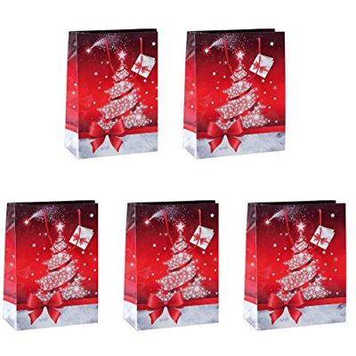 Sigel GT023/5 mittelgroße Papier-Geschenktüten 23 x 17 cm, 5er Set, rot, "Sparkling tree", Papier-Geschenktaschen Weihnachten Sigel GT023/5 mittelgroße Papier-Geschenktüten 23 x 17 cm, 5er Set, rot, "Sparkling tree", Papier-Geschenktaschen Weihnachten