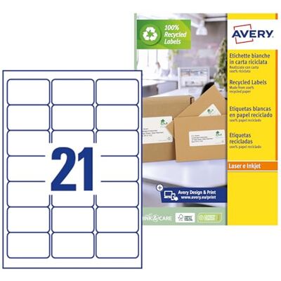 Avery España LR7160-15 Klebeetiketten, recycelt, 315 Etiketten, 63,5 x 38,1 mm, DIN A4, 15 Blatt Avery España LR7160-15 Klebeetiketten, recycelt, 315 Etiketten, 63,5 x 38,1 mm, DIN A4, 15 Blatt