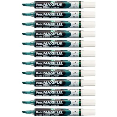 Pentel Maxiflo Whiteboard-Marker, trocken abwischbar, mittlere Keilspitze, grüne Flüssigtinte, 12 Stück Pentel Maxiflo Whiteboard-Marker, trocken abwischbar, mittlere Keilspitze, grüne Flüssigtinte, 12 Stück