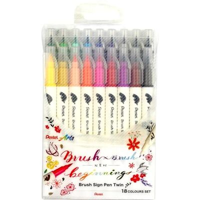 Pentel Brush Sign Pen Twin SESW30C Faserschreiber, 2 pinselähnliche Spitzen, sortiert (18 Stück farblich sortiert) Pentel Brush Sign Pen Twin SESW30C Faserschreiber, 2 pinselähnliche Spitzen, sortiert (18 Stück farblich sortiert)
