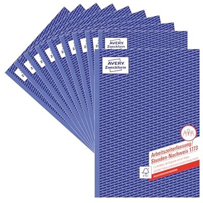 Avery 1773-10 Stunden-Nachweis, 10er-Pack, weiß/gelb/blau Avery 1773-10 Stunden-Nachweis, 10er-Pack, weiß/gelb/blau