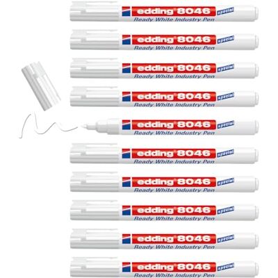 edding 8046 Ready white industry pen weiß 10 Stifte Rundspitze 1-3 mm weißer Permanentmarker zur Markierung und Beschriftung von Metall, Glas, Stein oder Kunststoff permanent & wischfest edding 8046 Ready white industry pen weiß 10 Stifte Rundspitze 1-3 mm weißer Permanentmarker zur Markierung und Beschriftung von Metall, Glas, Stein oder Kunststoff permanent & wischfest