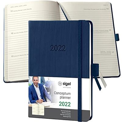 Sigel C2263 Terminplaner Wochenkalender 2022 ca. A6 blau Hardcover 176 Seiten Gummiband, Stiftschlaufe, Archivtasche PEFC-zertifiziert Conceptum Sigel C2263 Terminplaner Wochenkalender 2022 ca. A6 blau Hardcover 176 Seiten Gummiband, Stiftschlaufe, Archivtasche PEFC-zertifiziert Conceptum