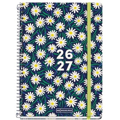 Miquelrius Schülerkalender 2026/2027, Tag pro Seite, A5+, Gänseblümchen 10 Monate, 15,5 x 21,5 cm, beschichteter Karton, Metallspirale, Innentasche, Aufkleber, Lesezeichen, Spanisch-EN Miquelrius Schülerkalender 2026/2027, Tag pro Seite, A5+, Gänseblümchen 10 Monate, 15,5 x 21,5 cm, beschichteter Karton, Metallspirale, Innentasche, Aufkleber, Lesezeichen, Spanisch-EN
