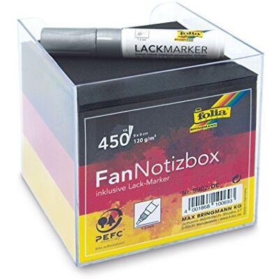 folia 9902/DE Fan Notizbox, Zettelbox, 450 Blatt ca. 9x 9 cm, in schwarz, rot, gold, inklusive Lackmarker ideal für schnelle Notizen und Termine folia 9902/DE Fan Notizbox, Zettelbox, 450 Blatt ca. 9x 9 cm, in schwarz, rot, gold, inklusive Lackmarker ideal für schnelle Notizen und Termine