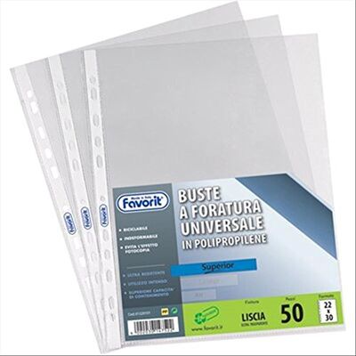 Favorit Buste foratura univ. Liscio Super Clear alto spessore 50x70cm bianco 100460916 (conf.10) Favorit Buste foratura univ. Liscio Super Clear alto spessore 50x70cm bianco 100460916 (conf.10)