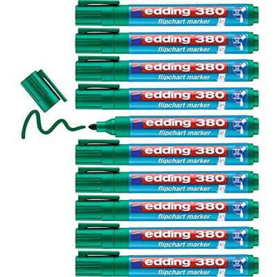 edding 380 Flipchart-Marker grün 10 Stifte Rundspitze 1,5-3 mm Stift zum Schreiben, Zeichnen und Markieren auf Flipcharts Tinte schlägt nicht durch Papier trocknet nicht aus farbintensiv edding 380 Flipchart-Marker grün 10 Stifte Rundspitze 1,5-3 mm Stift zum Schreiben, Zeichnen und Markieren auf Flipcharts Tinte schlägt nicht durch Papier trocknet nicht aus farbintensiv