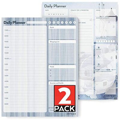 ARTEZA Tagesplaner, 21.6 x 27.9cm To-Do-Liste, 2er Pack jeweils 80 Blätter 100 g/m2, To-Do-Listen-Block für Prioritäten, Mahlzeiten, Aufgaben, Kalendertermine, Übungen, Erinnerungen ARTEZA Tagesplaner, 21.6 x 27.9cm To-Do-Liste, 2er Pack jeweils 80 Blätter 100 g/m2, To-Do-Listen-Block für Prioritäten, Mahlzeiten, Aufgaben, Kalendertermine, Übungen, Erinnerungen