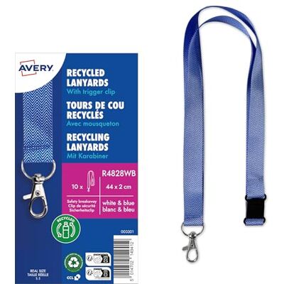 Avery R4828WB Schlüsselband 10 Stück (44x2cm, Lanyard, Kartenhalter mit Karabinerhaken/Sicherheitsverschluss, für Ausweishülle, Kartenhülle, Namenschilder, Umhängeband, Nackenband) blau-weiß Avery R4828WB Schlüsselband 10 Stück (44x2cm, Lanyard, Kartenhalter mit Karabinerhaken/Sicherheitsverschluss, für Ausweishülle, Kartenhülle, Namenschilder, Umhängeband, Nackenband) blau-weiß