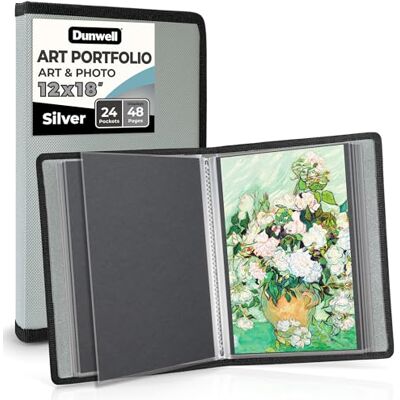Dunwell Kunst-Portfolio-Mappe mit Montagepapier, Präsentationsbuch zur Aufbewahrung von Kunstwerken, 24 klare Kunststoffhüllen, zeigt 48 Seiten, säurefreies Polymaterial, 30,5 x 45,7 cm, Silber Dunwell Kunst-Portfolio-Mappe mit Montagepapier, Präsentationsbuch zur Aufbewahrung von Kunstwerken, 24 klare Kunststoffhüllen, zeigt 48 Seiten, säurefreies Polymaterial, 30,5 x 45,7 cm, Silber