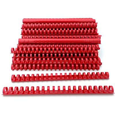 Alevar Binderücken aus Kunststoff, Spiralbindung, 21 Ringe, Durchmesser 19 mm, A4, Kapazität von 121 bis 150 Blatt, Farbe Rot, Packung mit 100 Stück Alevar Binderücken aus Kunststoff, Spiralbindung, 21 Ringe, Durchmesser 19 mm, A4, Kapazität von 121 bis 150 Blatt, Farbe Rot, Packung mit 100 Stück