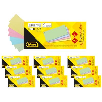 Idena Trennstreifen gelocht, 400 Stück in 4 Farben Aus 180 g/m² FSC-Mix Papier, als Register und zur Organisation in Schule & Büro, 90374 Idena Trennstreifen gelocht, 400 Stück in 4 Farben Aus 180 g/m² FSC-Mix Papier, als Register und zur Organisation in Schule & Büro, 90374